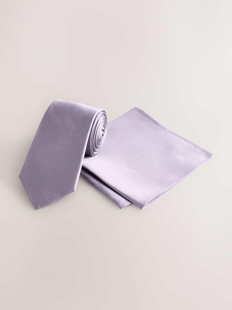 Purple Silk Tie And Pocket Square Set - Image 1 of 4