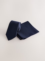Navy Textured Tie And Pocket Square Set - Image 1 of 4