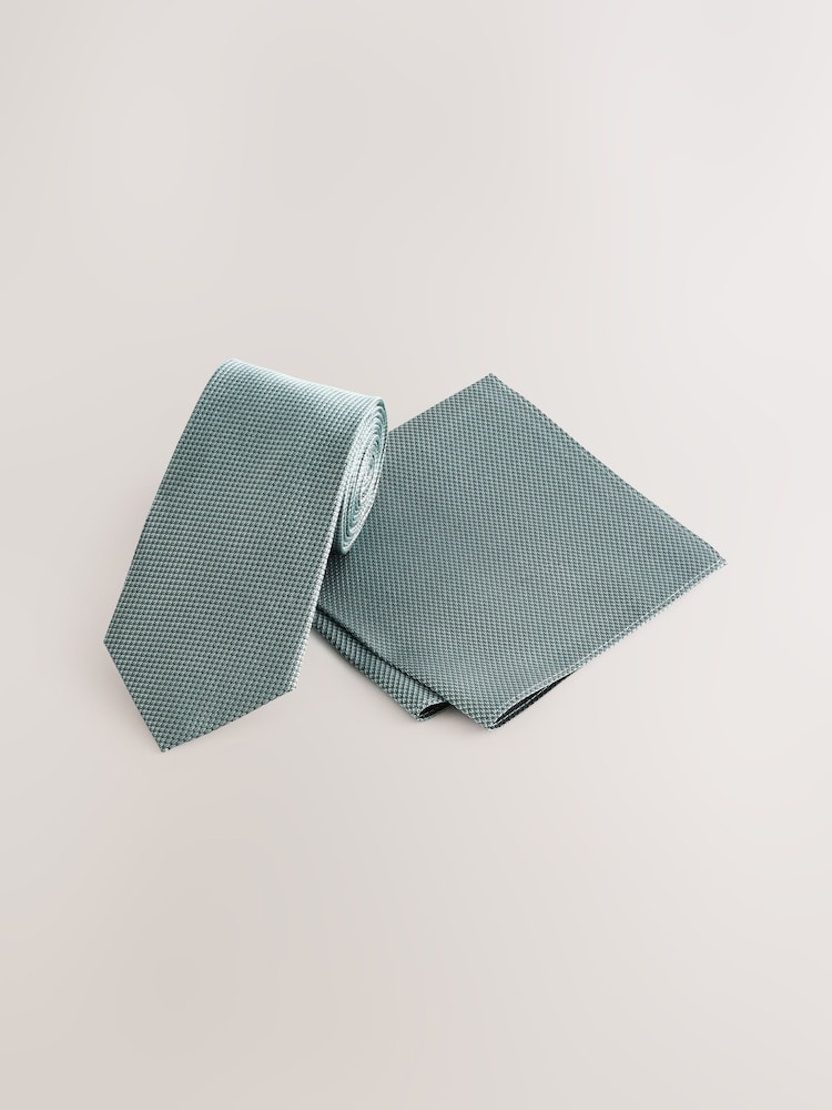 Sage Textured Tie And Pocket Square Set - Image 1 of 5 Sage Textured Tie And Pocket Square Set - Image 1 of 5