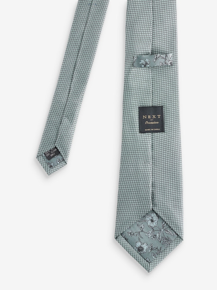 Sage Textured Tie And Pocket Square Set - Image 2 of 5 Sage Textured Tie And Pocket Square Set - Image 2 of 5
