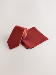 Rust Textured Tie And Pocket Square Set - Image 1 of 7