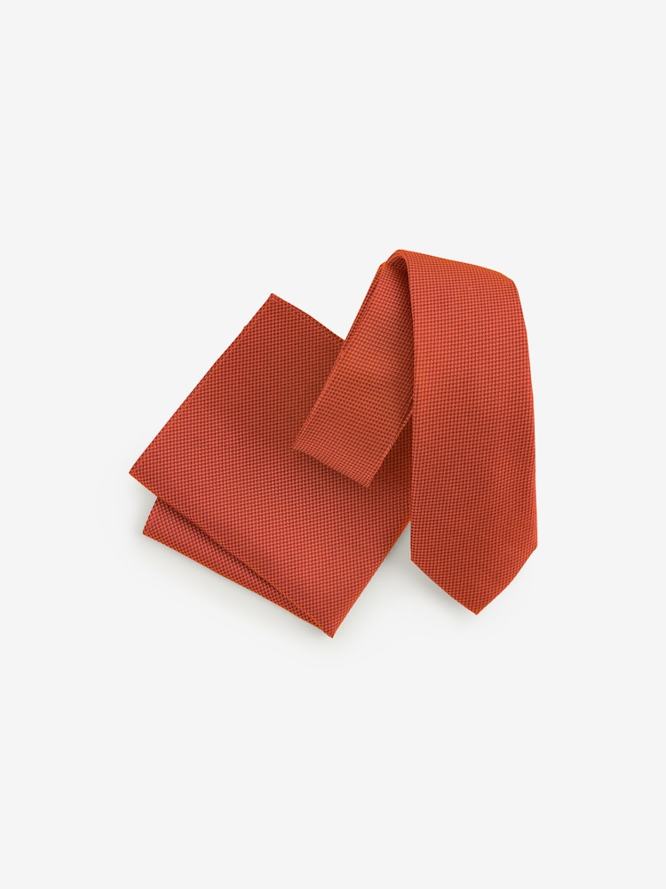 חום-אדמדם - סט עניבה וממחטה עם הדפס - Image 4 of 7