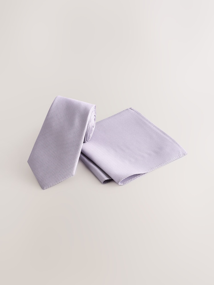 Lilac Textured Tie And Pocket Square Set - Image 1 of 4