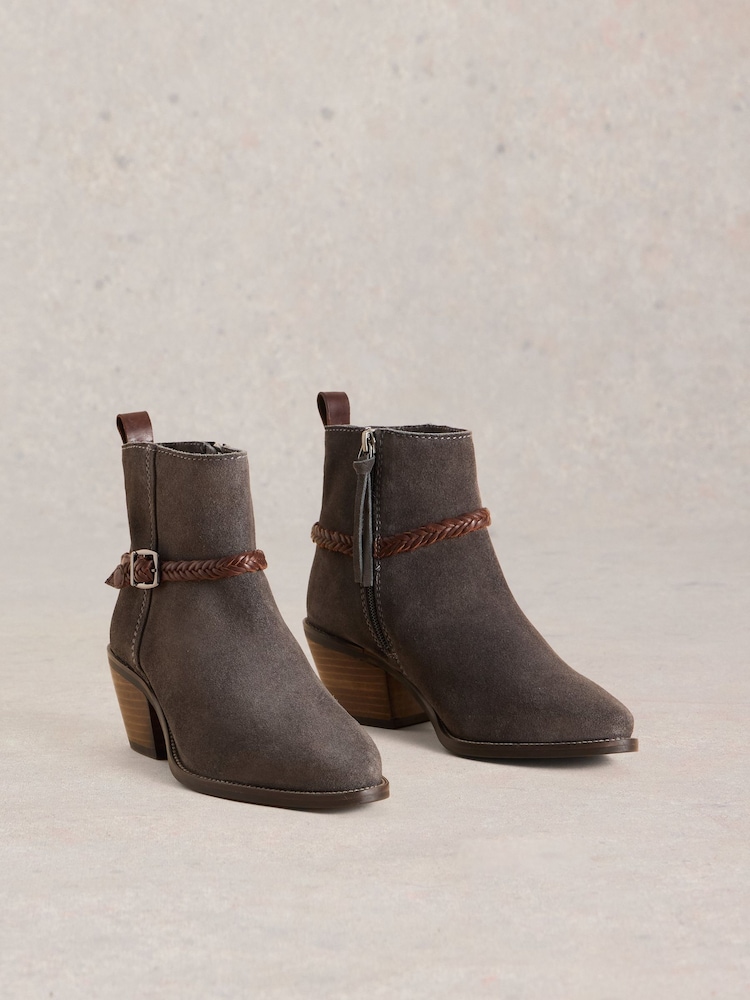 White Stuff Grey Peony Suede Plait Strap Boots - Image 2 of 4