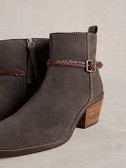 White Stuff Grey Peony Suede Plait Strap Boots - Image 4 of 4