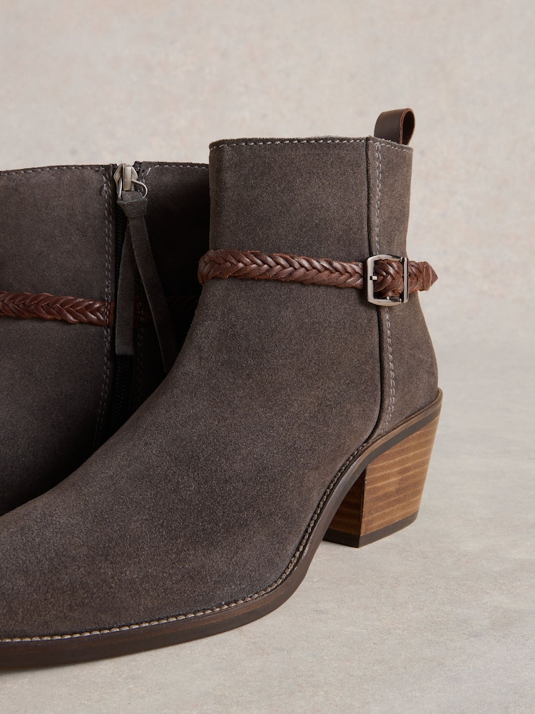 White Stuff Grey Peony Suede Plait Strap Boots - Image 4 of 4