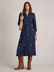 White Stuff Blue Rua Embroidered Jersey Dress - Image 1 of 6