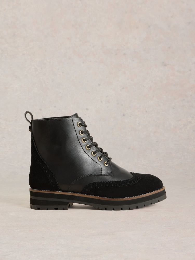 White Stuff Black Bene Brogue Leather Boots - Image 1 of 4