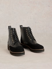 White Stuff Black Bene Brogue Leather Boots - Image 2 of 4
