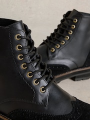 White Stuff Black Bene Brogue Leather Boots - Image 4 of 4
