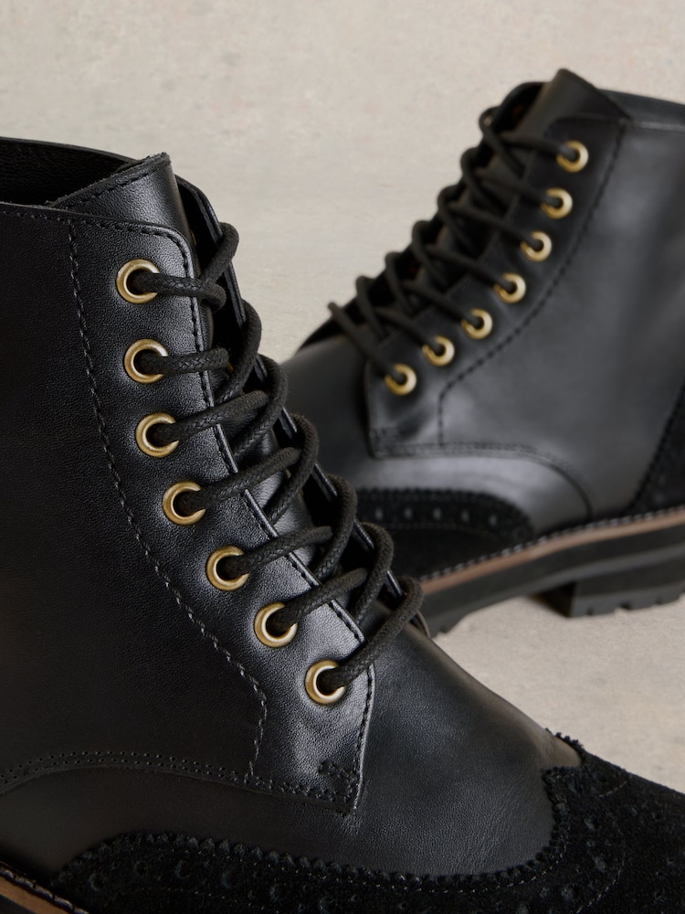 White Stuff Black Bene Brogue Leather Boots - Image 4 of 4