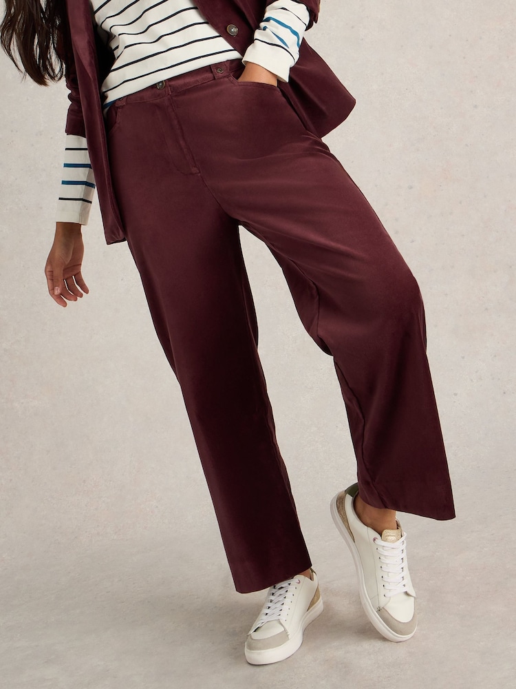 White Stuff Purple Belle Cropped Velvet Trousers - Image 1 of 6