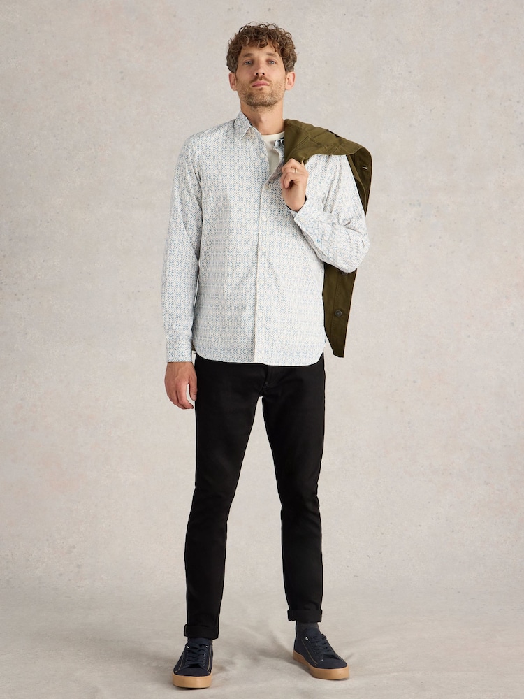 White Stuff Diamond Squiggle Printed 100% Cotton Shirt - Imagen 1 de 6