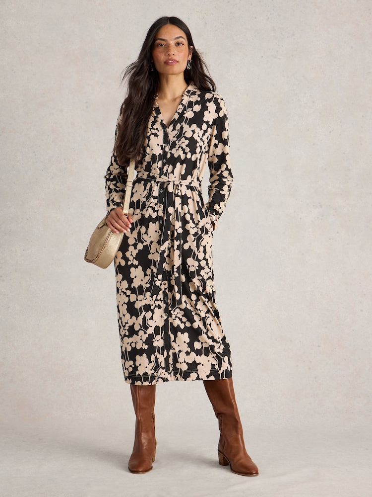 White Stuff Black Annie Jersey Shirt Dress - Image 1 of 6