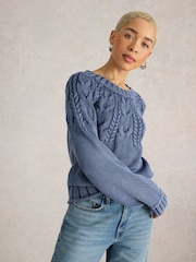 White Stuff Blue Mia Cable Jumper - Image 2 of 6