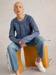White Stuff Blue Mia Cable Jumper - Image 4 of 6