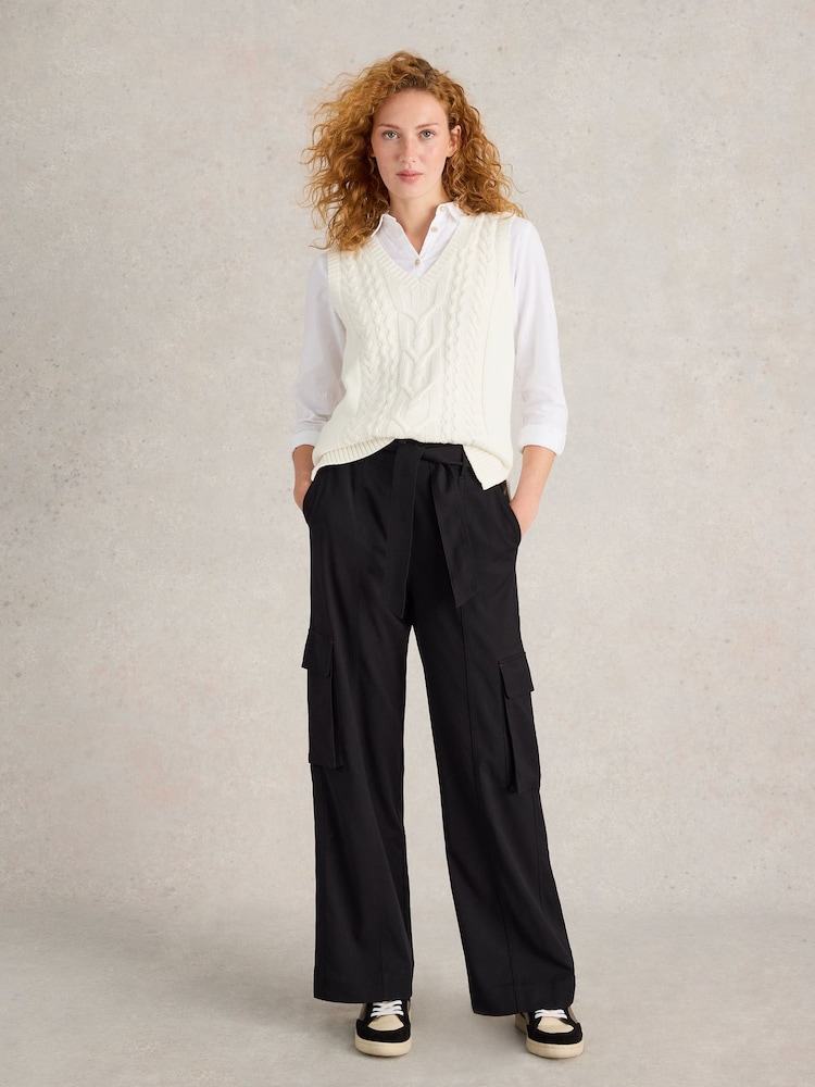 White Stuff Black Fern Wide Leg Cargo Trousers - Image 1 of 6