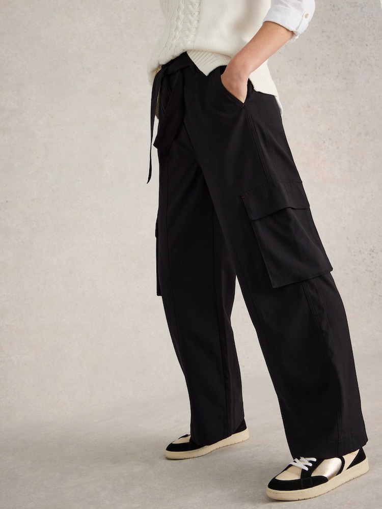 White Stuff Black Fern Wide Leg Cargo Trousers - Image 3 of 6