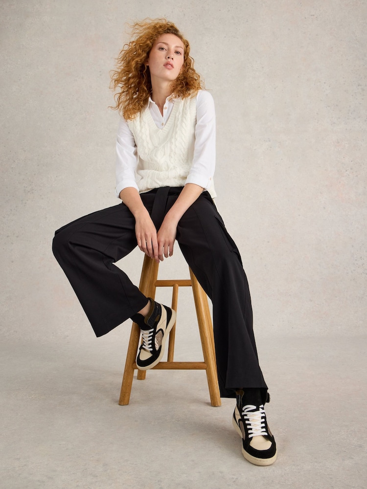White Stuff Black Fern Wide Leg Cargo Trousers - Image 4 of 6