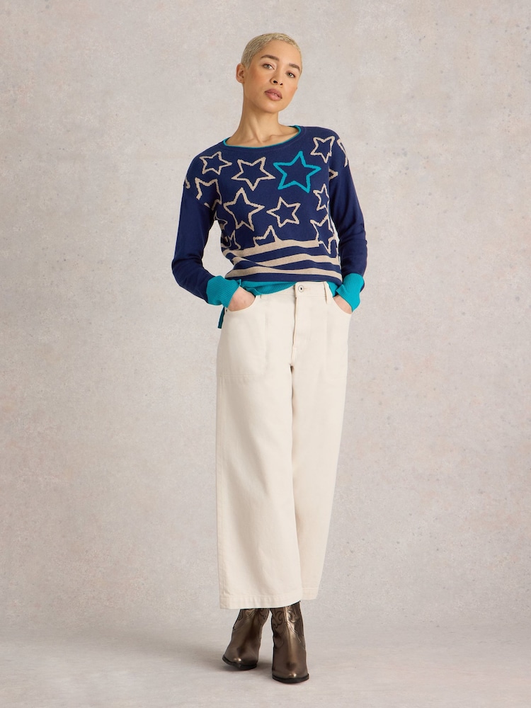 White Stuff Blue City Multi Star Jumper - Image 1 of 6