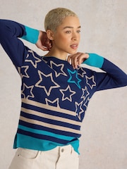White Stuff Blue City Multi Star Jumper - Image 3 of 6