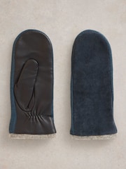 White Stuff Blue Suede Mitten Gloves - Image 1 of 3