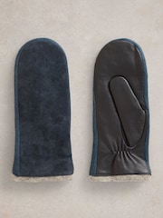 White Stuff Blue Suede Mitten Gloves - Image 2 of 3