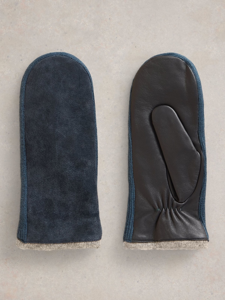 White Stuff Blue Suede Mitten Gloves - Image 2 of 3