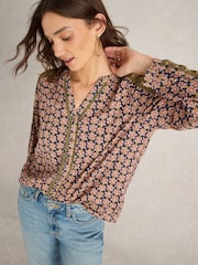 White Stuff Black Mabel Mixed Print Top - Image 4 of 6
