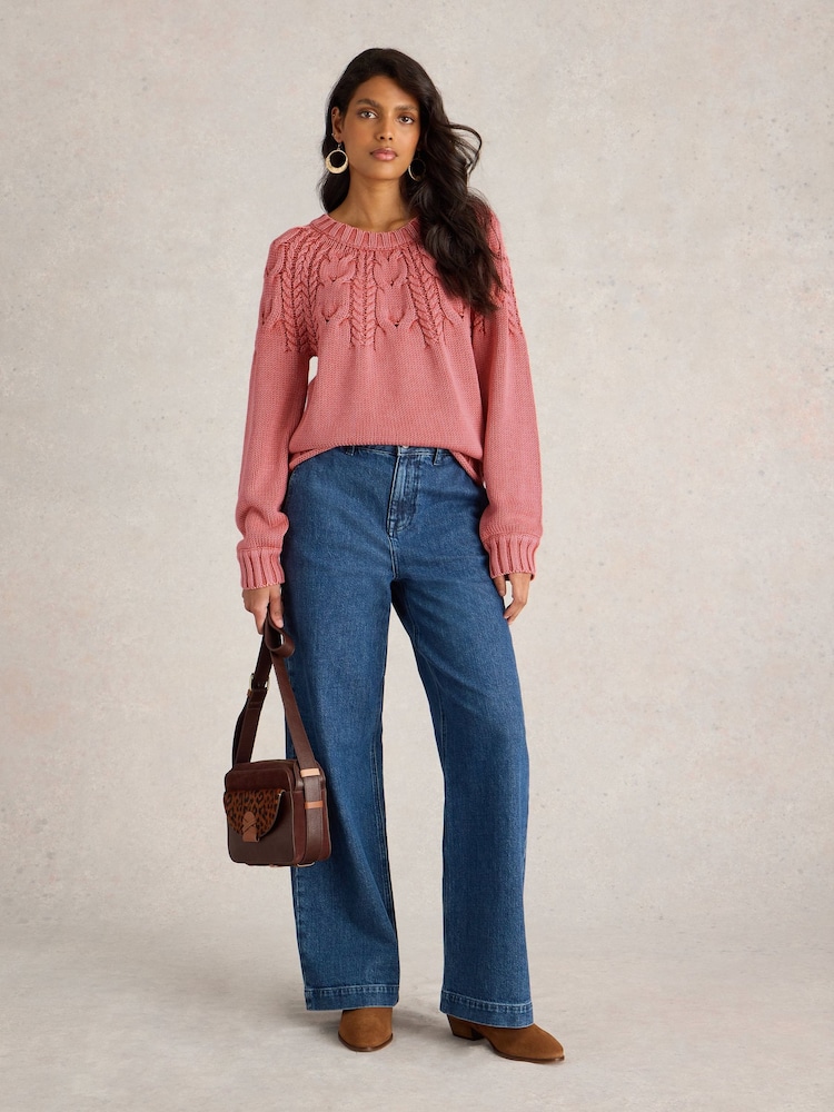White Stuff Pink Mia Cable Jumper - Image 1 of 6 White Stuff Pink Mia Cable Jumper - Image 1 of 6