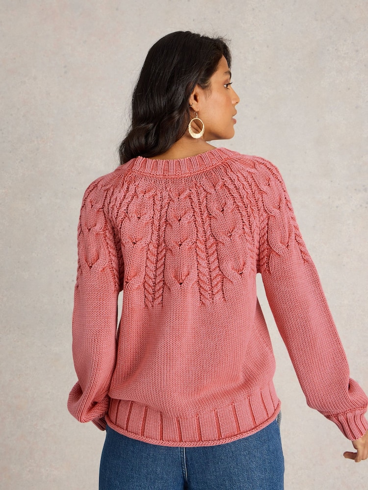 White Stuff Pink Mia Cable Jumper - Image 2 of 6