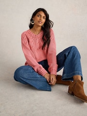 White Stuff Pink Mia Cable Jumper - Image 3 of 6