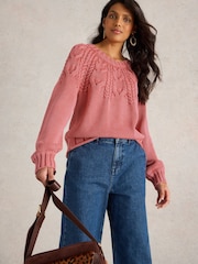 White Stuff Pink Mia Cable Jumper - Image 4 of 6