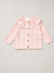 Rock-A-Bye Baby Boutique Girls Pink 100% Cotton Cardigan With Oversized Frill Collar and Trousers Outfit Set - Image 3 of 5
