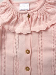 Rock-A-Bye Baby Boutique Girls Pink 100% Cotton Cardigan With Oversized Frill Collar and Trousers Outfit Set - Image 5 of 5