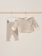 Rock-A-Bye Baby Boutique 100% Cotton True Knit Cardigan with Sherpa Lining and Double Knit Trousers Outfit Set - Image 1 of 5