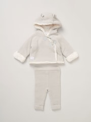 Rock-A-Bye Baby Boutique 100% Cotton True Knit Cardigan with Sherpa Lining and Double Knit Trousers Outfit Set - Image 2 of 5