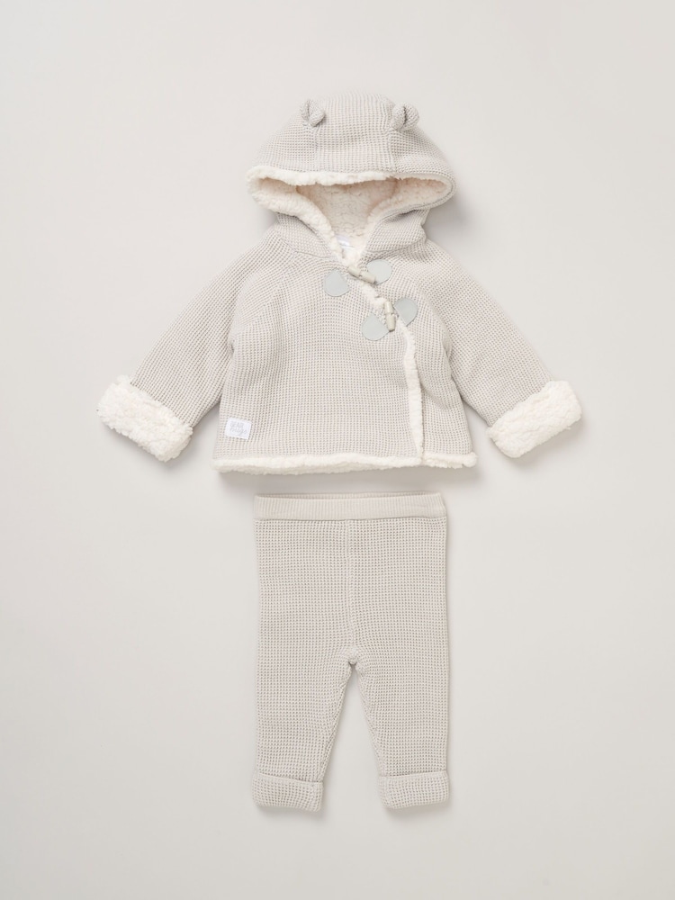 Rock-A-Bye Baby Boutique 100% Cotton True Knit Cardigan with Sherpa Lining and Double Knit Trousers Outfit Set - Image 2 of 5