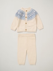Rock-A-Bye Baby Boutique Natural True Knit 100% Cotton Cardigan And Trousers Outfit Set - Image 1 of 5
