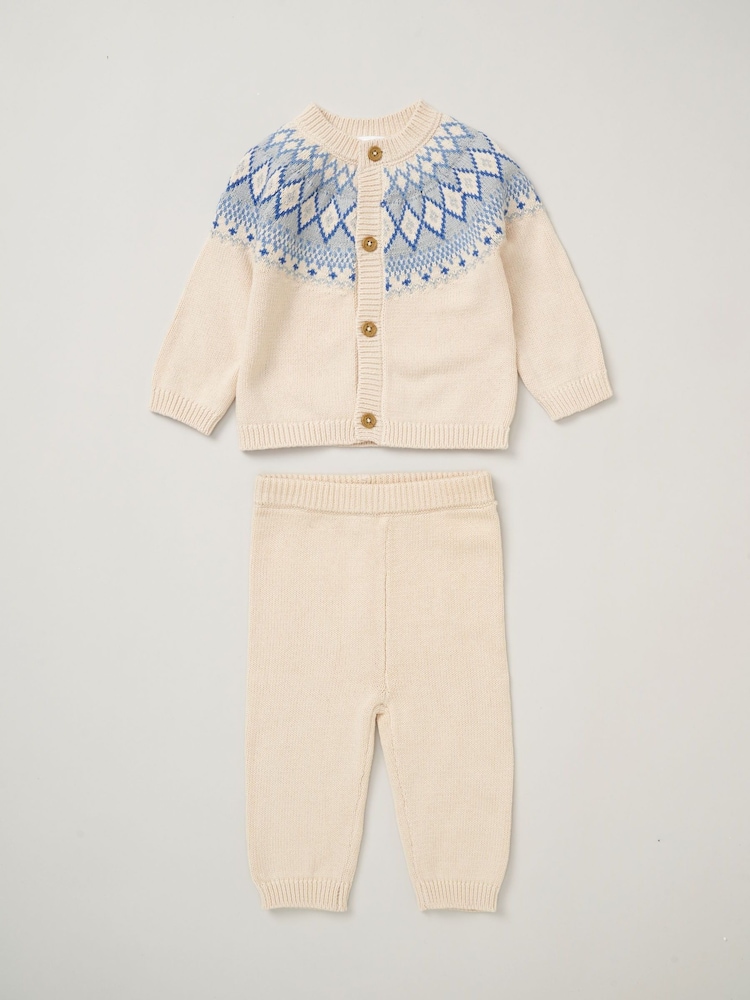 Rock-A-Bye Baby Boutique Natural True Knit 100% Cotton Cardigan And Trousers Outfit Set - Image 1 of 5