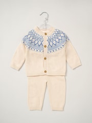 Rock-A-Bye Baby Boutique Natural True Knit 100% Cotton Cardigan And Trousers Outfit Set - Image 2 of 5