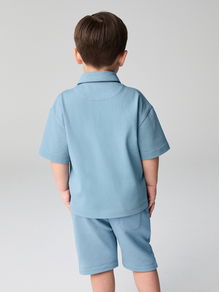smALLSAINTS Blue Younger Boys Ramskull 100% Cotton Polo Shirt and Shorts Set - Image 2 of 9