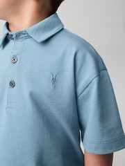 smALLSAINTS Blue Younger Boys Ramskull 100% Cotton Polo Shirt and Shorts Set - Image 4 of 9
