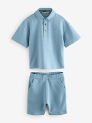 smALLSAINTS Blue Younger Boys Ramskull 100% Cotton Polo Shirt and Shorts Set - Image 6 of 9
