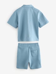 smALLSAINTS Blue Younger Boys Ramskull 100% Cotton Polo Shirt and Shorts Set - Image 7 of 9