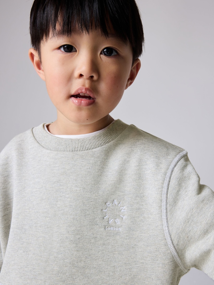 smALLSAINTS Light Grey Younger Boys Oversized Tierra 100% Cotton Sweatshirt and Shorts Set - Image 4 of 12