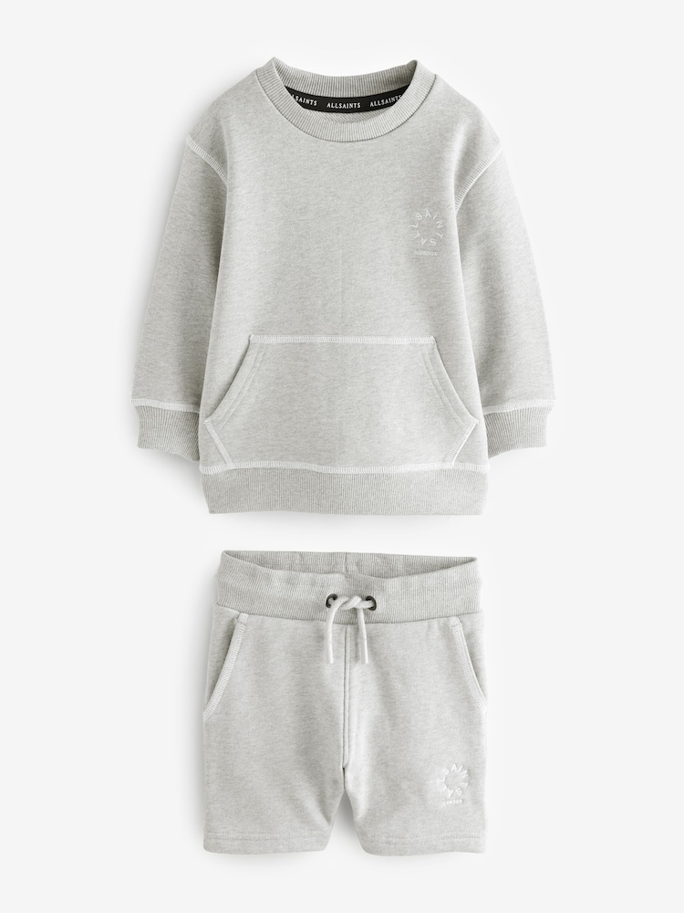 smALLSAINTS Light Grey Younger Boys Oversized Tierra 100% Cotton Sweatshirt and Shorts Set - Image 8 of 12