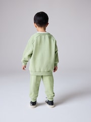 smALLSAINTS Green Younger Boys Oversized Logo 100% Cotton Sweatshirt and Joggers Set - Image 2 of 11
