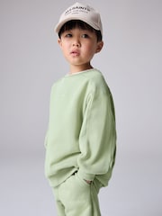smALLSAINTS Green Younger Boys Oversized Logo 100% Cotton Sweatshirt and Joggers Set - Image 3 of 11