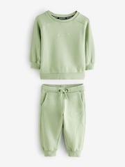 smALLSAINTS Green Younger Boys Oversized Logo 100% Cotton Sweatshirt and Joggers Set - Image 7 of 11